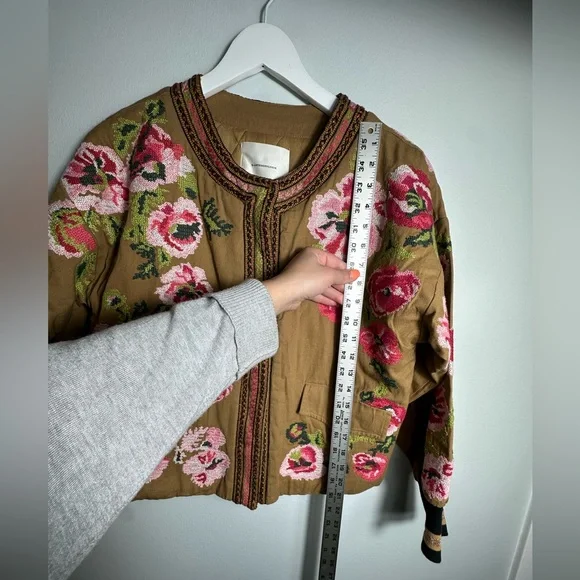Anthropologie Floral Embroidered Boho Bomber Jacket Size XS - Picture 12 of 15